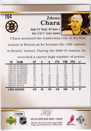  2007-08 Upper Deck High Gloss Parallel #164 Zdeno Chara /10