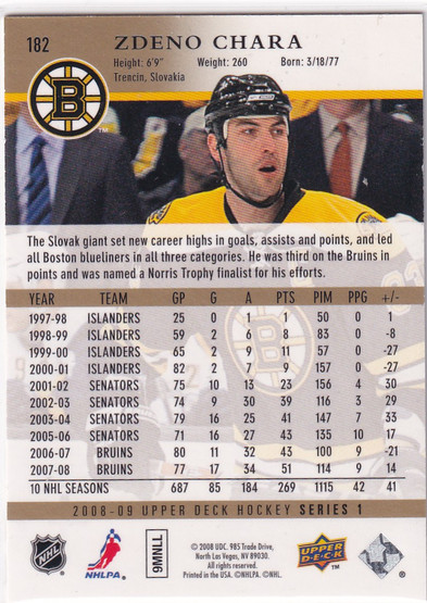  2008-09 Upper Deck High Gloss Parallel #182 Zdeno Chara /10