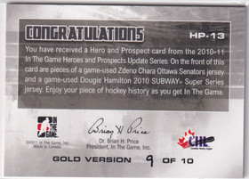  2010-11 ITG Heroes and Prospects Hero and Prospect Jerseys Gold #HP13 Dougie Hamilton/Zdeno Chara /10