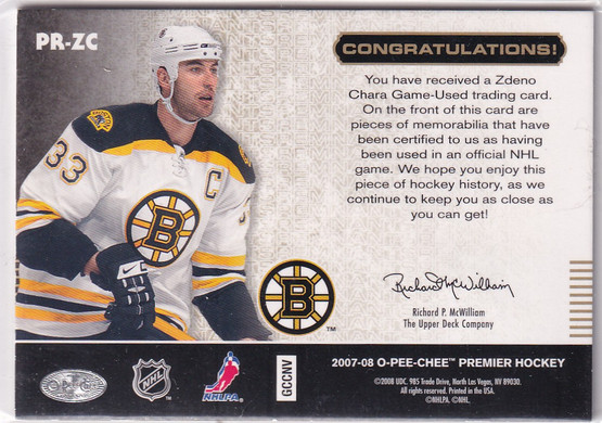  2007-08 OPC Premier Remnants Quads Jerseys #PRZC Zdeno Chara /15