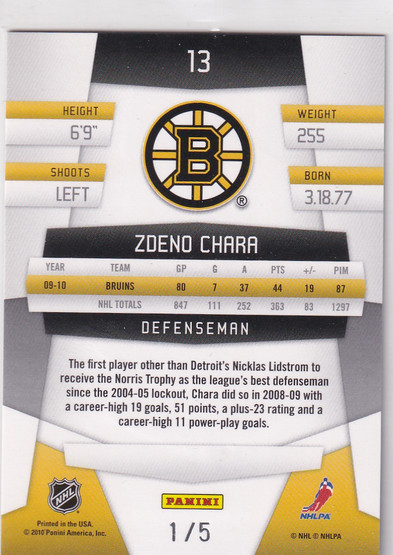  2010-11 Certified Platinum Emerald #13 Zdeno Chara /5
