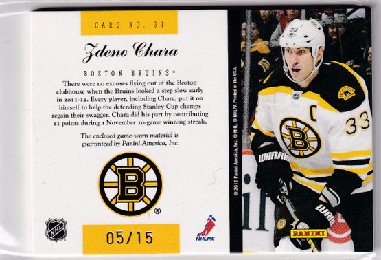  2011-12 Elite Materials Patches #31 Zdeno Chara /15