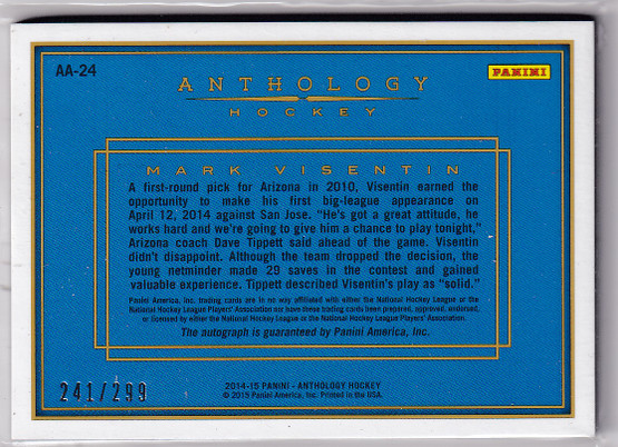  2015-16 Panini Anthology #24 Mark Visentin AU/299
