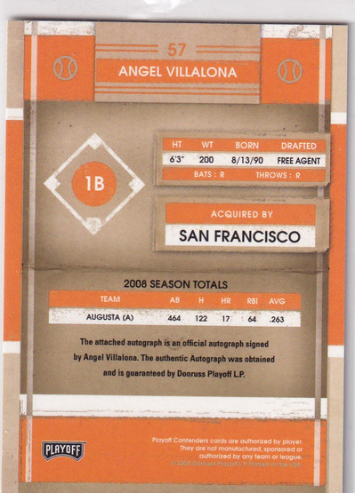  2008 Playoff Contenders #57 Angel Villalona AU