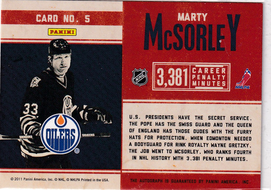  2011-12 Pinnacle Tough Times Autographs #5 Marty McSorley