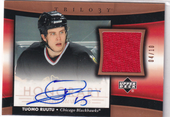  2005-06 Upper Deck Trilogy Honorary Swatch Scripts #HSSTR Tuomo Ruutu /10