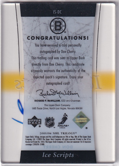  2005-06 Upper Deck Trilogy Ice Scripts #ISDC Don Cherry