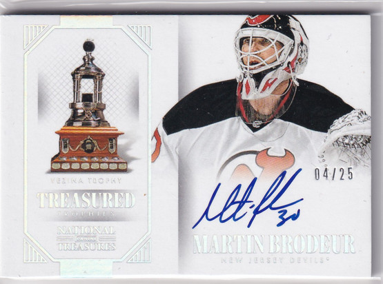 2013-14 Panini National Treasures Treasured Trophies Autographs Vezina #6 Martin Brodeur EXCH /25