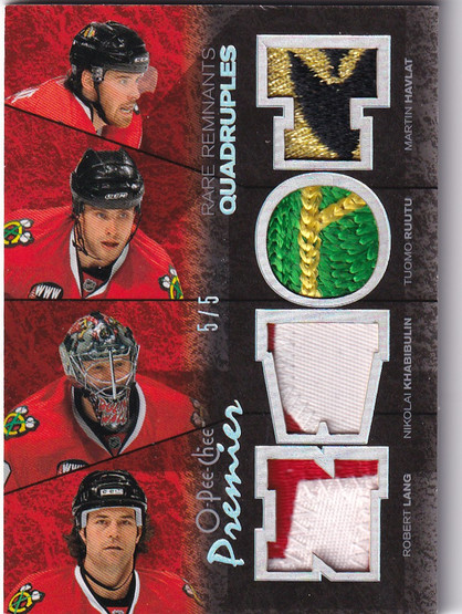 2007-08 OPC Premier Rare Remnants Quads Patches Silver #PQLHRK Robert Lang/Martin Havlat/Tuomo Ruutu/Nikolai Khabibulin /5