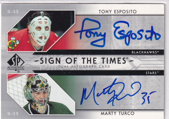  2006-07 SP Authentic Sign of the Times Duals #STET Tony Esposito/Marty Turco