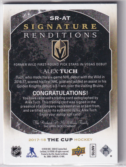  2017-18 The Cup Signature Renditions #SRAT Alex Tuch E