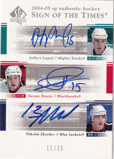 2004-05 SP Authentic Sign of the Times #TSLRZ Joffrey Lupul/Tuomo Ruutu/Nikolai Zherdev /25