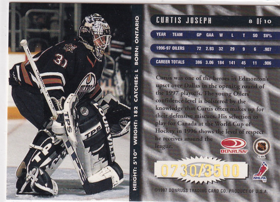  1997-98 Donruss Between the Pipes #8 Curtis Joseph /3500
