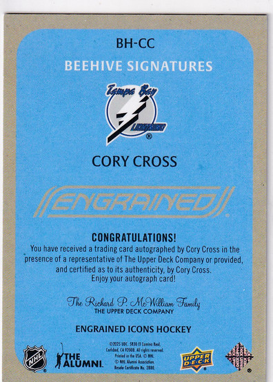  2024-25 Upper Deck Engrained Icons Beehive Portrait Signatures #BHCC Cory Cross