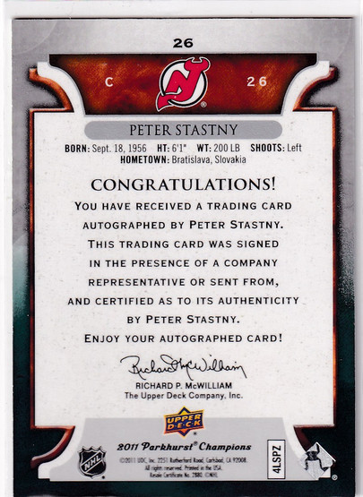  2011-12 Parkhurst Champions Autographs #26 Peter Stastny C