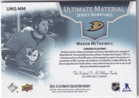  2022-23 Ultimate Collection Ultimate Material Signatures #UMSMM Mason McTavish/49
