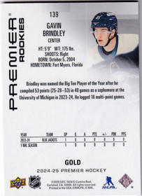  2024-25 Upper Deck Premier Gold #139 Gavin Brindley/199