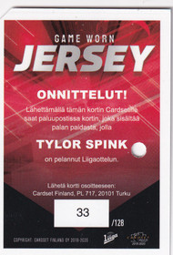 2019-20 Game Worn Jersey Tylor Spink /128
