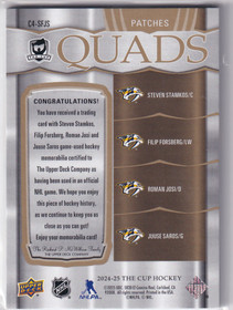 2024-25 The Cup Cup Quads Jerseys Gold Patch #C4SFJS Roman Josi/Steven Stamkos/Filip Forsberg/Juuse Saros /5