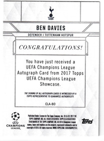 2017 Topps UEFA Showcase auto Ben Davies 