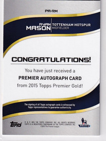 2015 Topps Premier Gold Purple auto Ryan Mason /99 