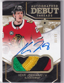  2018-19 Ultimate Collection Debut Threads Patch Autographs #DTAHJ Henri Jokiharju /99