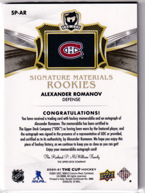 2020-21 The Cup Signature Materials #SPAR Alexander Romanov/99