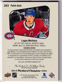  2024-25 Parkhurst Champions Patches #263 Logan Mailloux AU/25