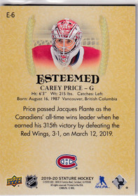  2019-20 Upper Deck Stature Esteemed #E6 Carey Price