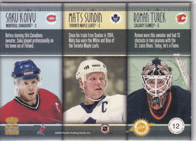  2001-02 Crown Royale Triple Threads #12 Saku Koivu/Mats Sundin/Roman Turek