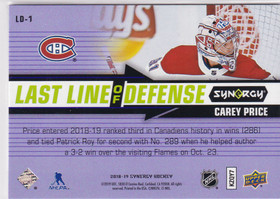  2018-19 Synergy Last Line Of Defense Purple #LD1 Carey Price /25