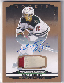  2022-23 Parkhurst Champions Patches #324 Matt Boldy AU/35