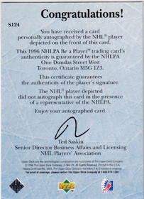 1995-96 Be A Player Autographs #S124 Tom Barrasso