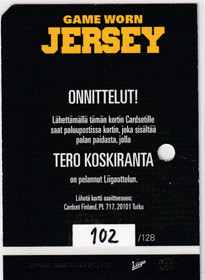 2016-17 Cardset Game Worn Jersey Tero Koskiranta /128