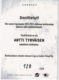 2015-16 Cardset Signature Antti Tyrväinen /128