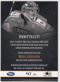 2012-13 Cardset Signature Mika Järvinen /125