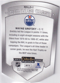  2016-17 O-Pee-Chee Platinum NHL Logo Crest Die Cut Autographs #NHLLD1 Wayne Gretzky