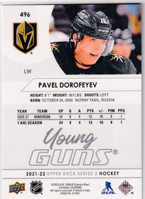  2021-22 Upper Deck #496 Pavel Dorofeyev YG RC