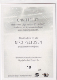2019-20 Cardset Signature Niko Peltonen /125