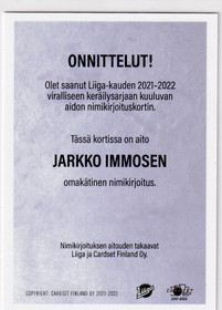 2021-22 Cardset Jarkko Immonen Signature /125 (2.)
