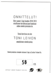2018-19 Cardset Signature Toni Leivo /125