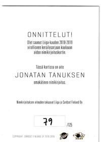 2018-19 Cardset Signature Jonatan Tanus /125