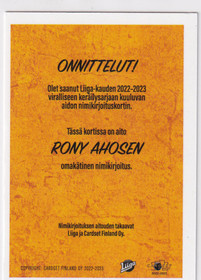 2022-23 Cardset Signature Rony Ahonen /40