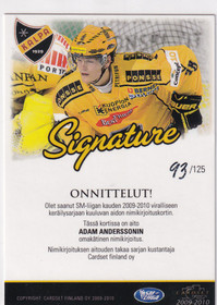 2009-10  Cardset Signature  Adam Andersson /125