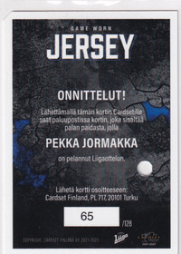 2021-22 Cardset Jersey Pekka Jormakka /128