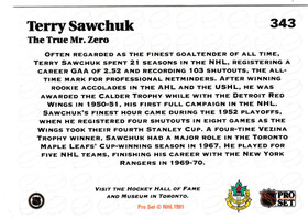  1991-92 Pro Set #343 Terry Sawchuk