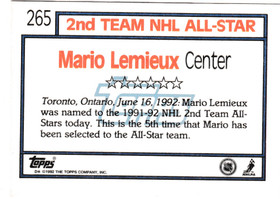  1992-93 Topps #265 Mario Lemieux AS