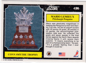  1991-92 Score American #426 Mario Lemieux/Conn Smythe Trophy