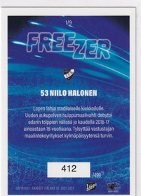 2021-22 Cardset Freezer Niilo Halonen /499