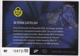 2015-16 Cardset Guardiane Net Ryan Zapolski /999